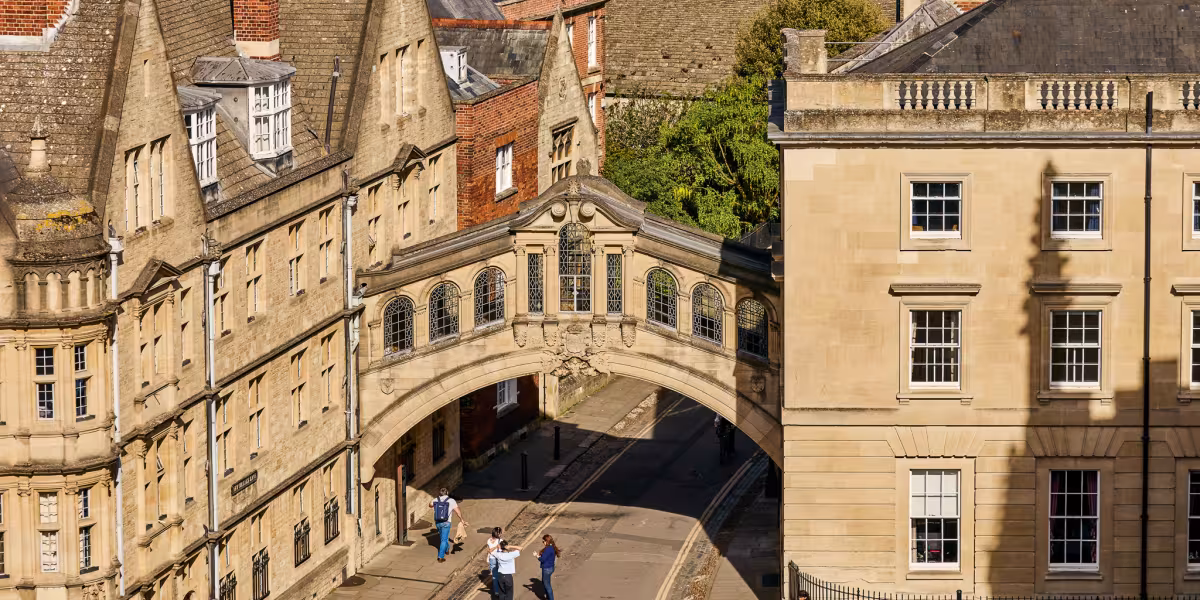 Aerial view of Hertford College's Bridge of Sighs